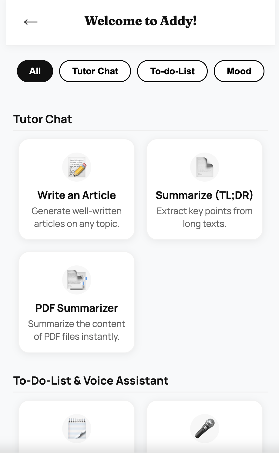 Addy app – Welcome to Addy